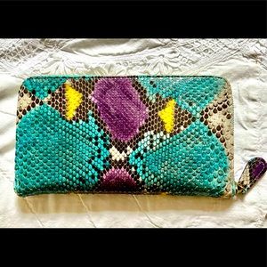 Taxidermy Brand Hand Painted Python Maggie Wallet Size Large